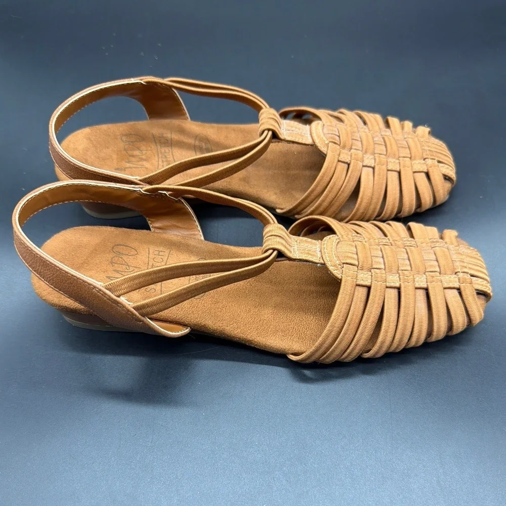 Impo Raeanne Tan Stretch Elastic Woven Wedge Sandals Womens 6.5M 6109284
